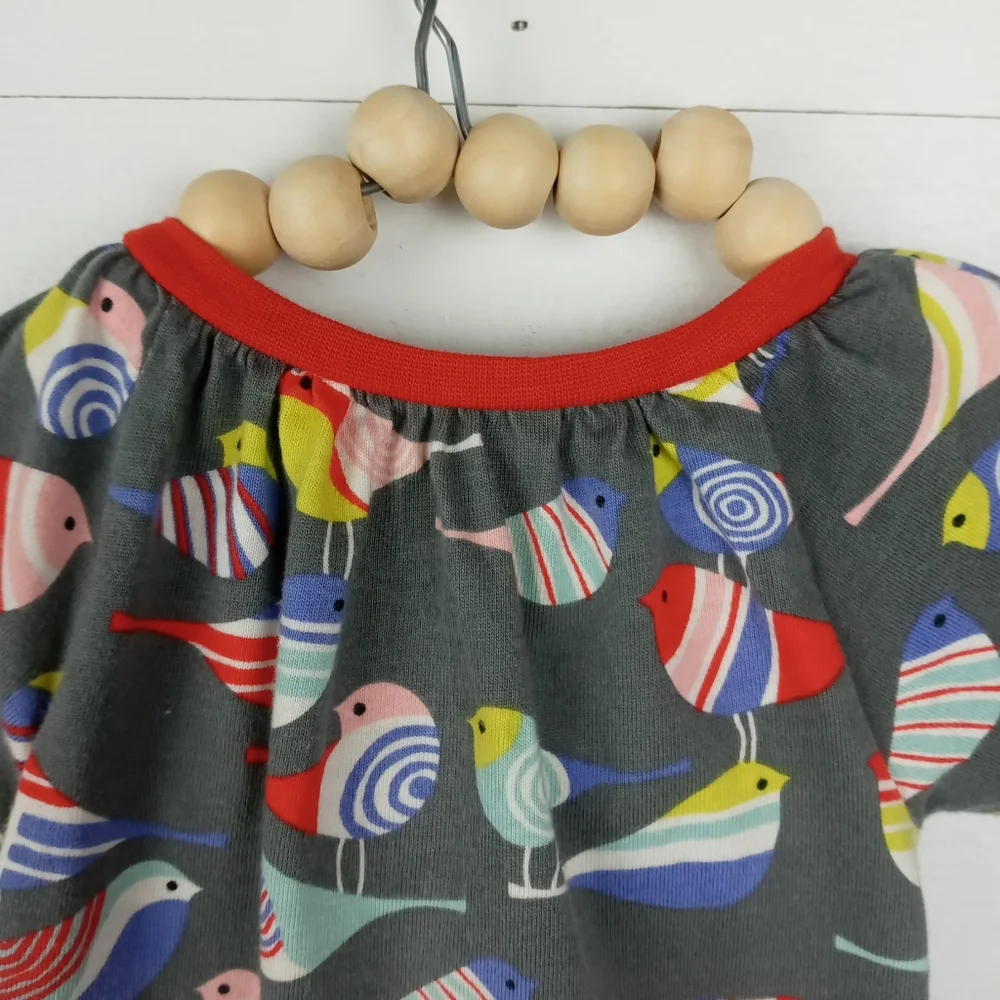 Tea Collection girls 0-3 mos gray with colorful bird design pant romper long